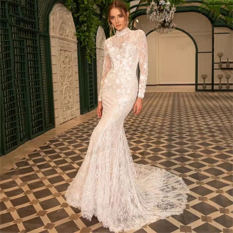 Exquisite Wedding Dresses For Women Mermaid Lace Appliques High Neck Bridal Dress Full Sleeves Vestidos De Novia Customized 2025 01