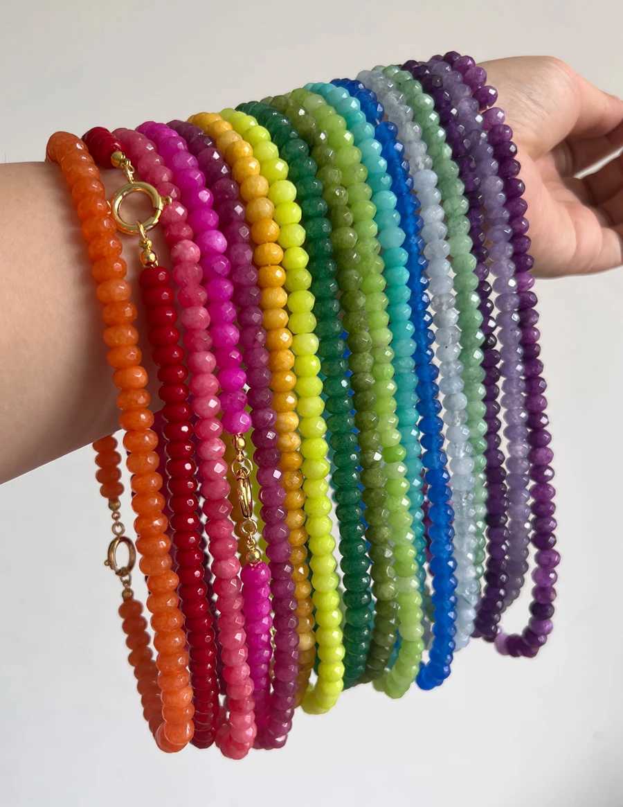 Colorful semi precious stone fashion necklace 5 * 8 cut natural stone bead necklace suitable for women luxurious handmade jewelryXJ250416
