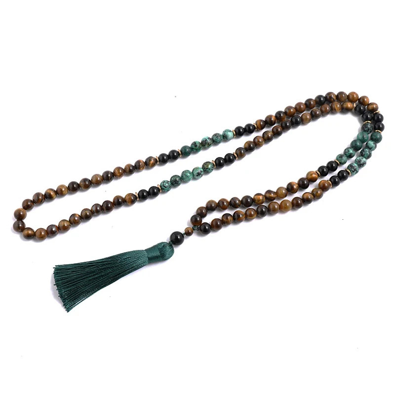 8mm yellow tiger eye Turquesa African black agate Japamala set meditation yoga spiritual jewelry 108 Mala bead tassel necklace 250409