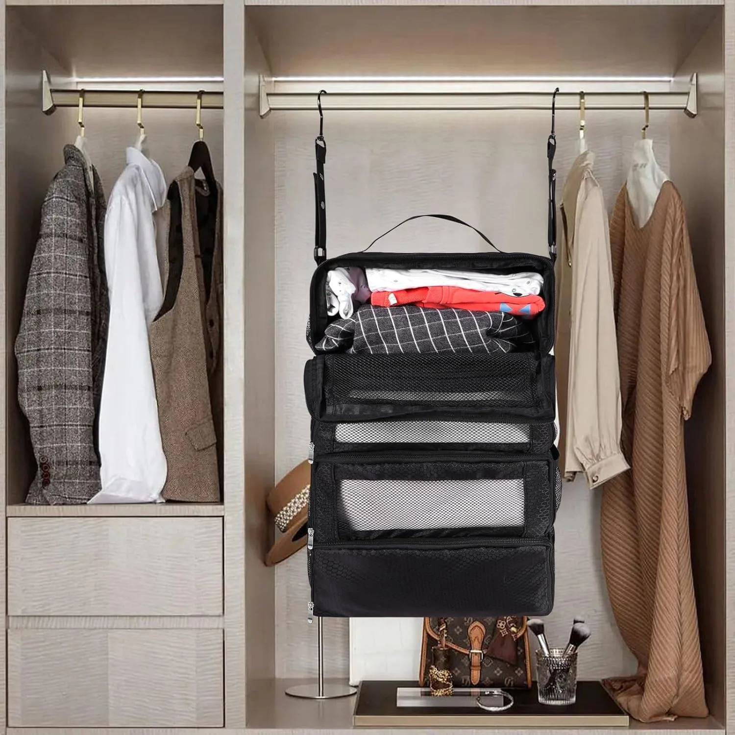 Suitcase Organizer High-capacity Travel Luggage Organizer Hanging Shelve Packing Cube Closet Collapsible Hanging Storage Bags 251115 - view 7
