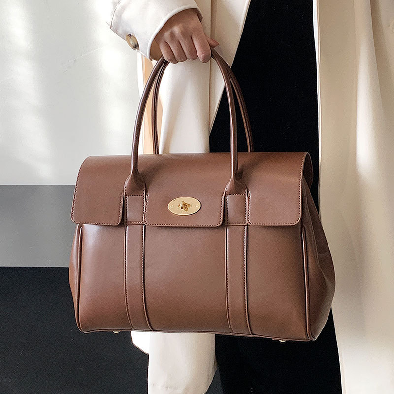2024 Genuine Leather Women's Briefcase: Versatile Shoulder Crossbody Handbag for Ladies, Brown