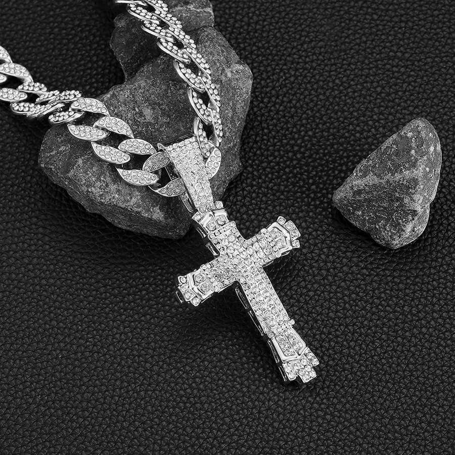 DHcollection NL2208 Cross Pendant Necklace for Men Hip Hop Bg With Crystal Miami Cuban Chain Fashion Jewelry