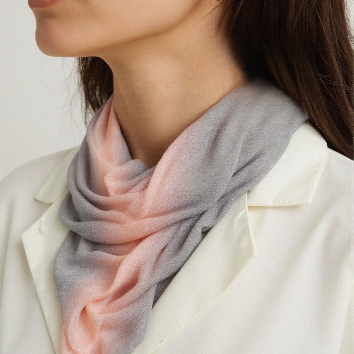 Silk Cotton Scarf - Gradual Change Mulberry Silk Shawl for Spring Summer Beach Sun Protection