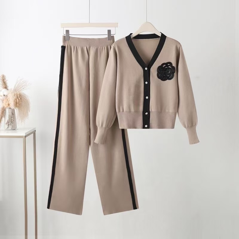 Hooded Drawstring Knit Sweater Pants Set - Casual Loose Two-Piece Suit for Men & Women, S-XXL C260312