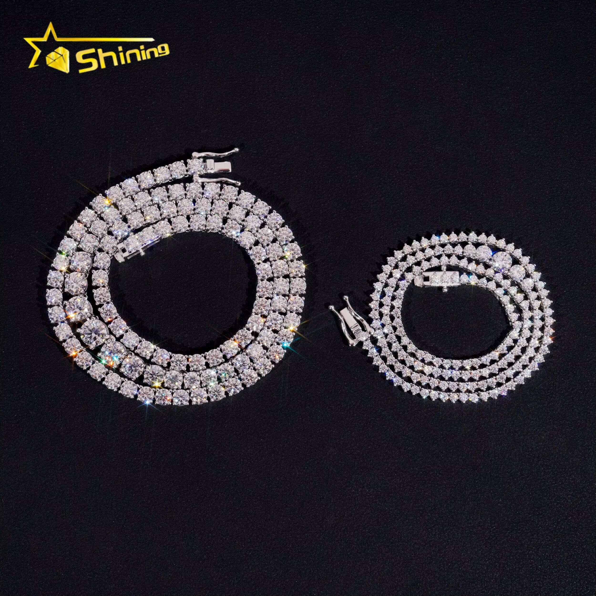 Hot Selling Hip Hop Prong Setting D Color 2mm 3mm 4mm Gradual Moissanite Tennis Chain Necklace for Women
