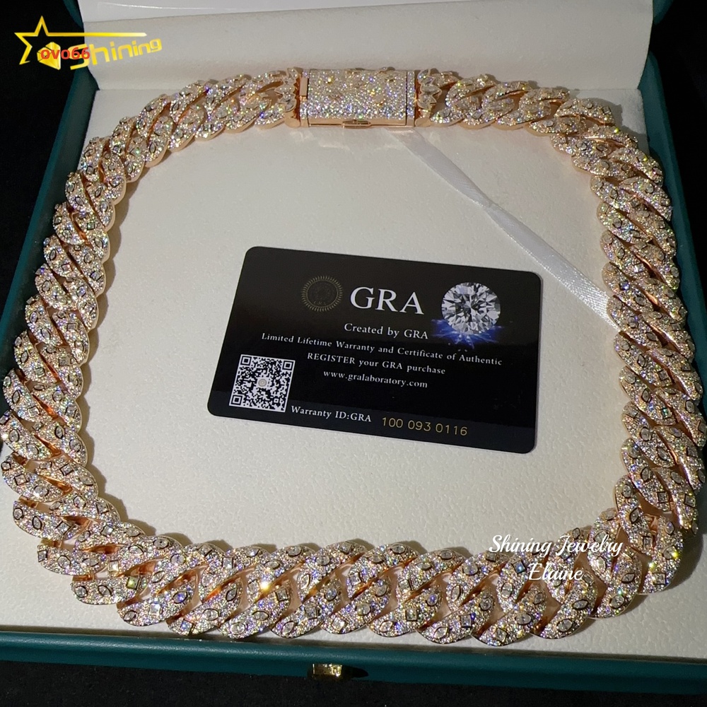 High Quality Hip Hop Custom Diamond Cuban Link 20MM Width Iced Out Jewelry 925 Sterling Silver Moissanite Cuban Link Chain
