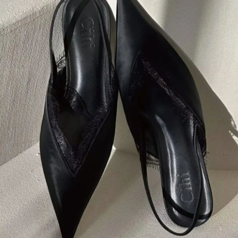 Pointed Sandals Spring Style Pointed Head Shallow Mouth Lace Edge Set Foot Anti-slip Wear-resistant Heel Shoes 250415