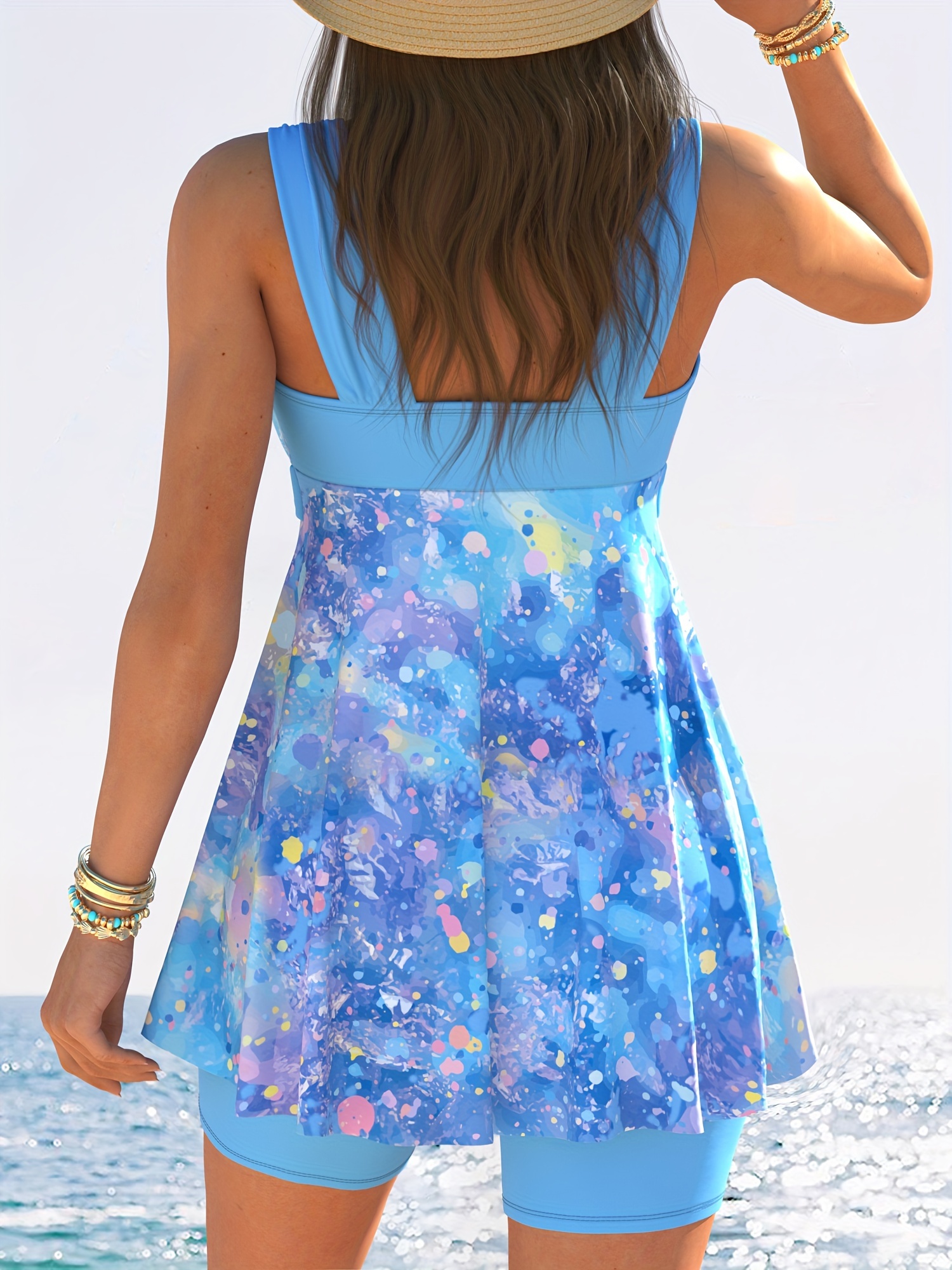Two-piece Swimsuit Women's Swimsuit Skirt style top Color-blocking tie-dyeing Fashion Tuck in the waist to look slimmer Bow tie thin ribbon