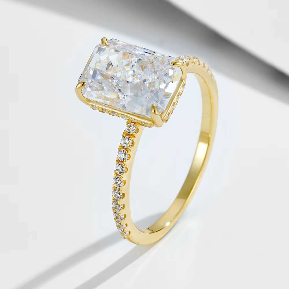 DHCollections Hot Sale S Sier Ring Gold Plated Delicate Bg Dia Cubic Zirconia Cz Pave Engagement Rings for Women