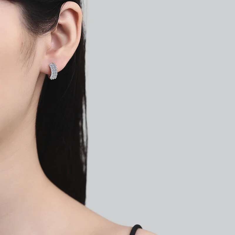NeeTim 2mm Full Moissanite Earrings Women Quality Party S Sterg Sier with White Gold Plated Hoop Wedding Earring