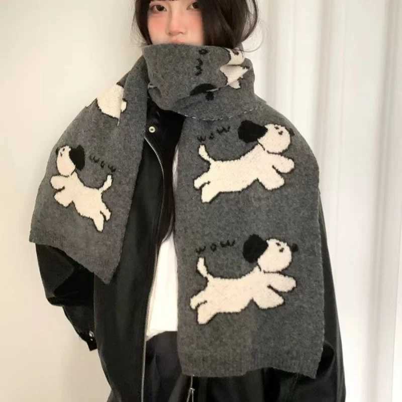 Luxury New Japanese Versatile Cute Cartoon Dog Knitted Scarf With Wool For Women Korean Edition Warm Neck For Cold Protection Y251115