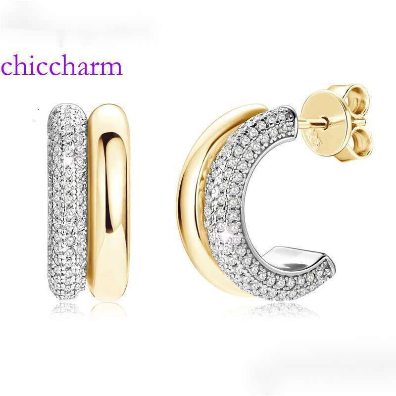 RAPRGOLD Round Cut Moissanite C-shaped Stud Earring for Women Girl Sterg Sier Piercing Earrings Jewelry Gift Pendientes