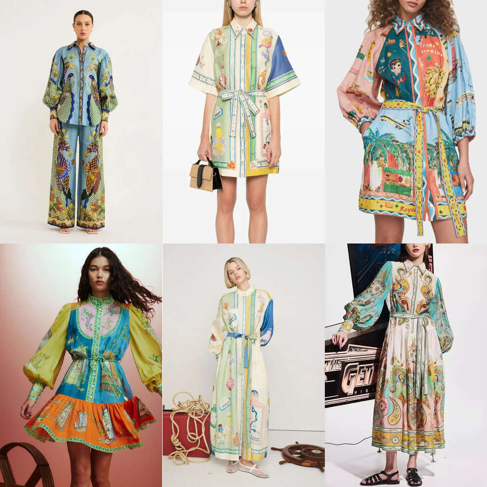 alemai dress Australian Fashion Dresses For Woman Linen Shirt Dress Flower Printed Summer Spring Skirt Elegant Slim Fit Long Linen Clothes S-Xl alemania dress 658