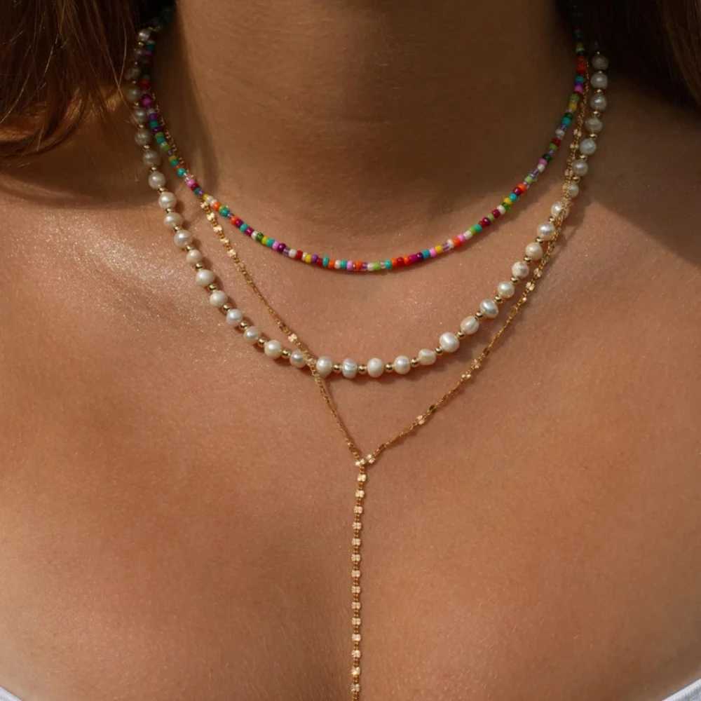 Bohemian Multi layer Handmade Mixed Chain Womens Fashion Necklace Water Drop Crystal Pendant Jewelry Gift 2023 NewXJ250416