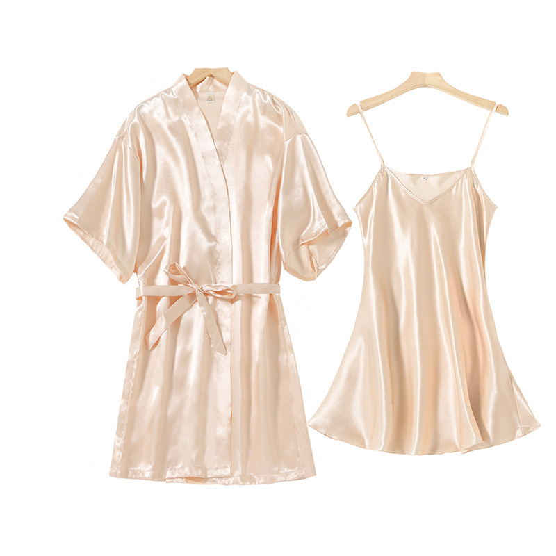 X156-Summer new ice silk suspender nightdress women's thin sexy silk beautiful back pajamas loose large size home clothes