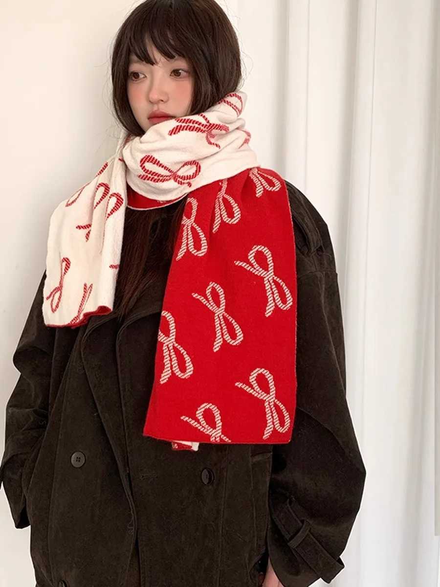 Luxury Butterfly Bow Embroidered Double-sided Scarf For Women Winter Korean-Style Warm Neck Scarf Versatile Scarf and Shaw Y251115