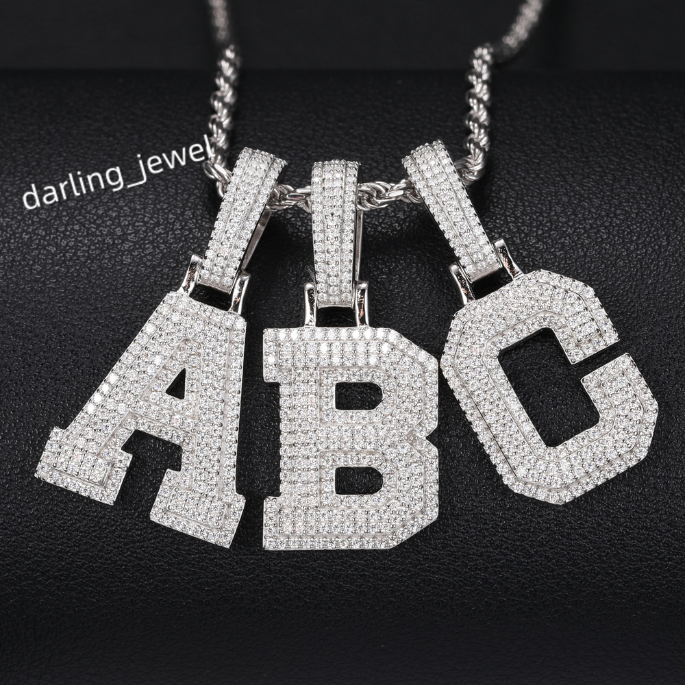 Wholesale Pass Diamond Tester Moissanite A-Z Initial Pendant 925 Sterling Silver Iced Out Jewelry Hip Hop Letter Pendant for Men