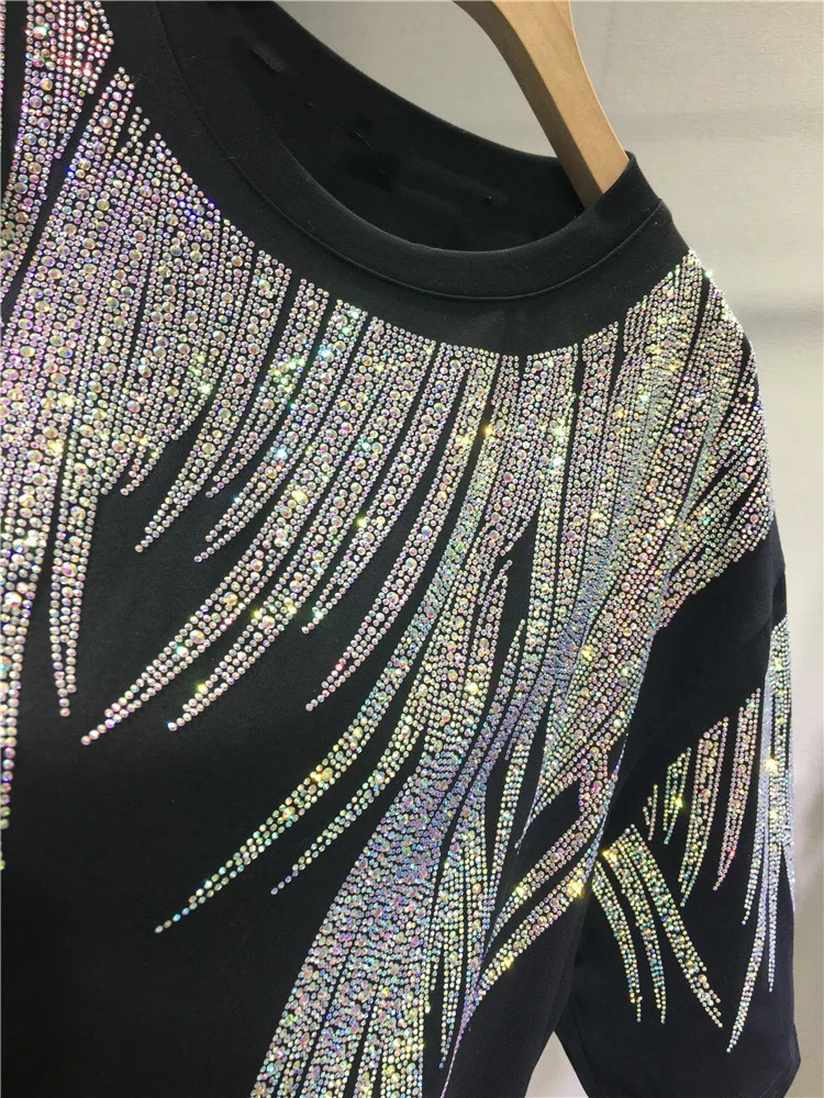 L-4XL Plus Size Tops Rhinestone Graphic T-shirts Large Size Tunic for Women Men Summer Cotton Womens Clothing Chubby Y2K 250415