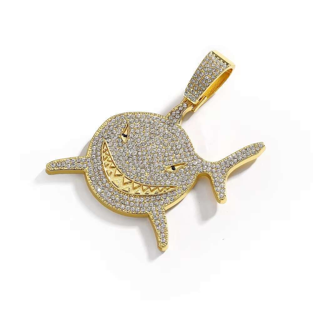 DHCollections Hip Hop Shark Pendant Necklace with 15mm Iced Out Cuban Link Chain Bling Alloy Accessory for Men Women 18-20 Inch 1 Piece