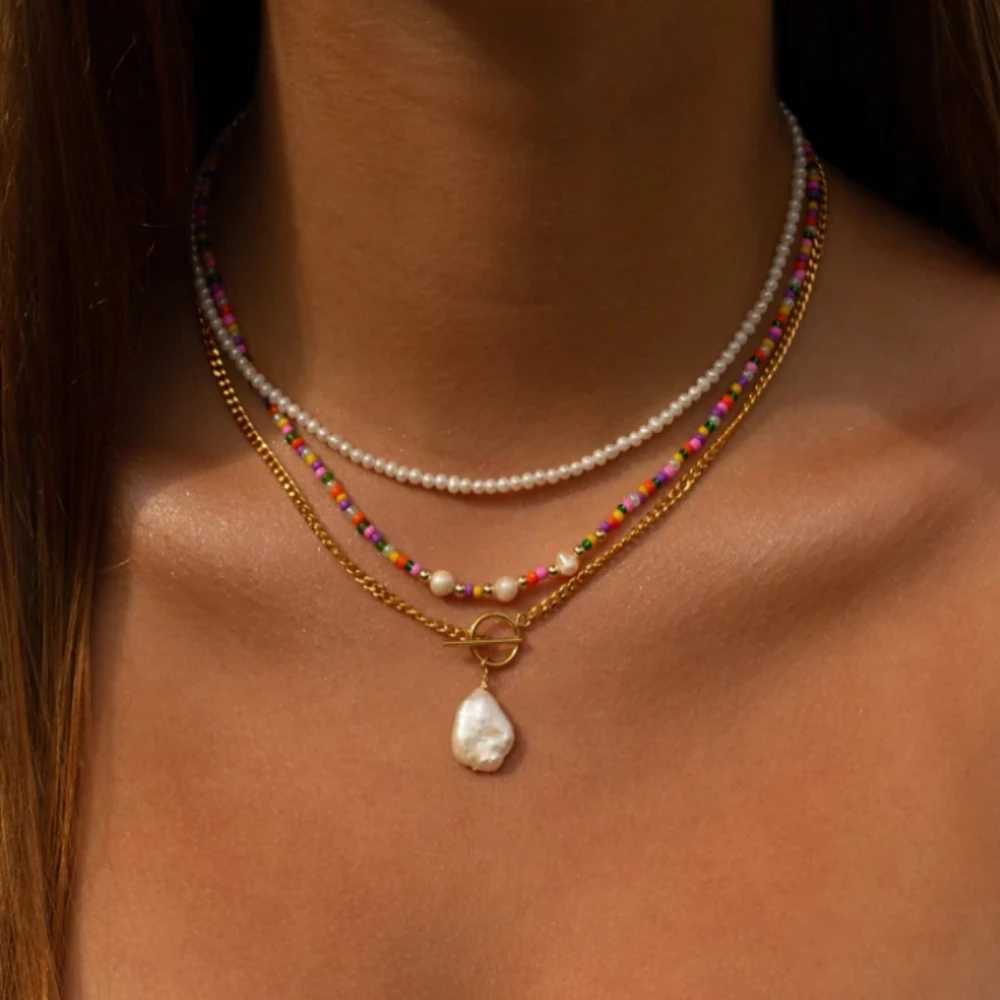 Bohemian Multi layer Handmade Mixed Chain Womens Fashion Necklace Water Drop Crystal Pendant Jewelry Gift 2023 NewXJ250416