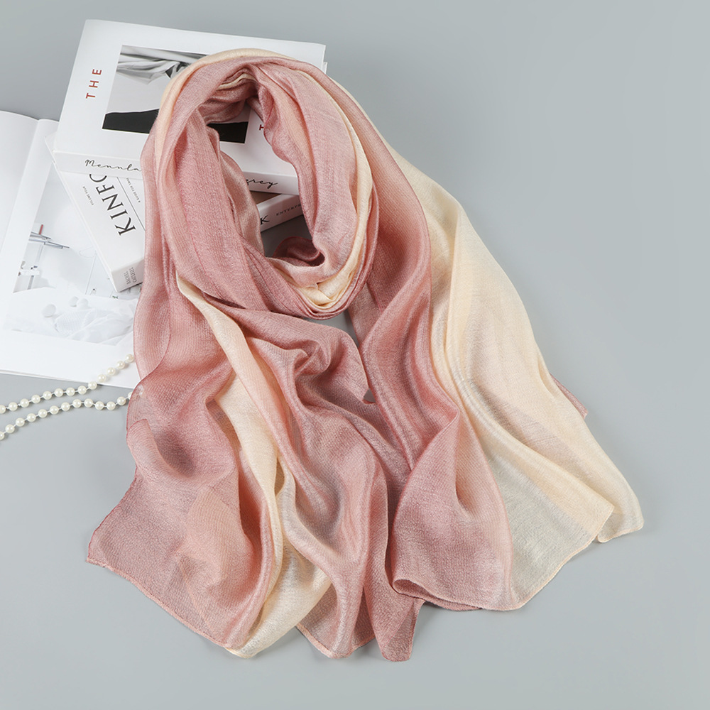 Silk Cotton Scarf - Gradual Change Mulberry Silk Shawl for Spring Summer Beach Sun Protection