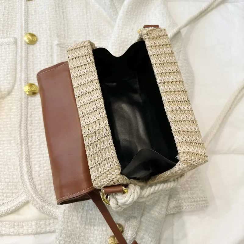 Beach Straw Crossbody Bag For Women 2024 New Designer Boho Summer Bag Pu Leather Handbag And Purse Travel Cross Body Phone BagC250415
