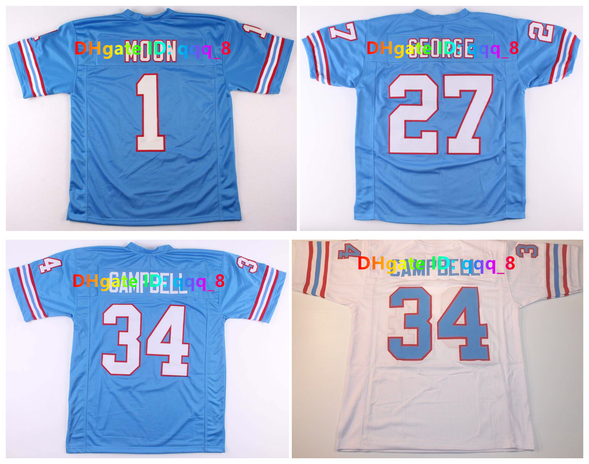 Oilers Warren Moon Houstons Throwback Football Jersey Steve McNair Eddie George Earl Campbell Bruce Matthews Blue White Size S-3XL