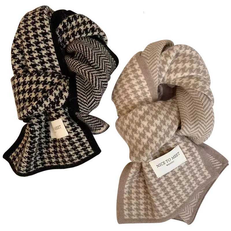 Luxury Women Plaid Scarf Winter Warm Thickened Houndstooth Shawl Korean Style Fashionable Unisex Neck Wrap for Cold Weather Y251115