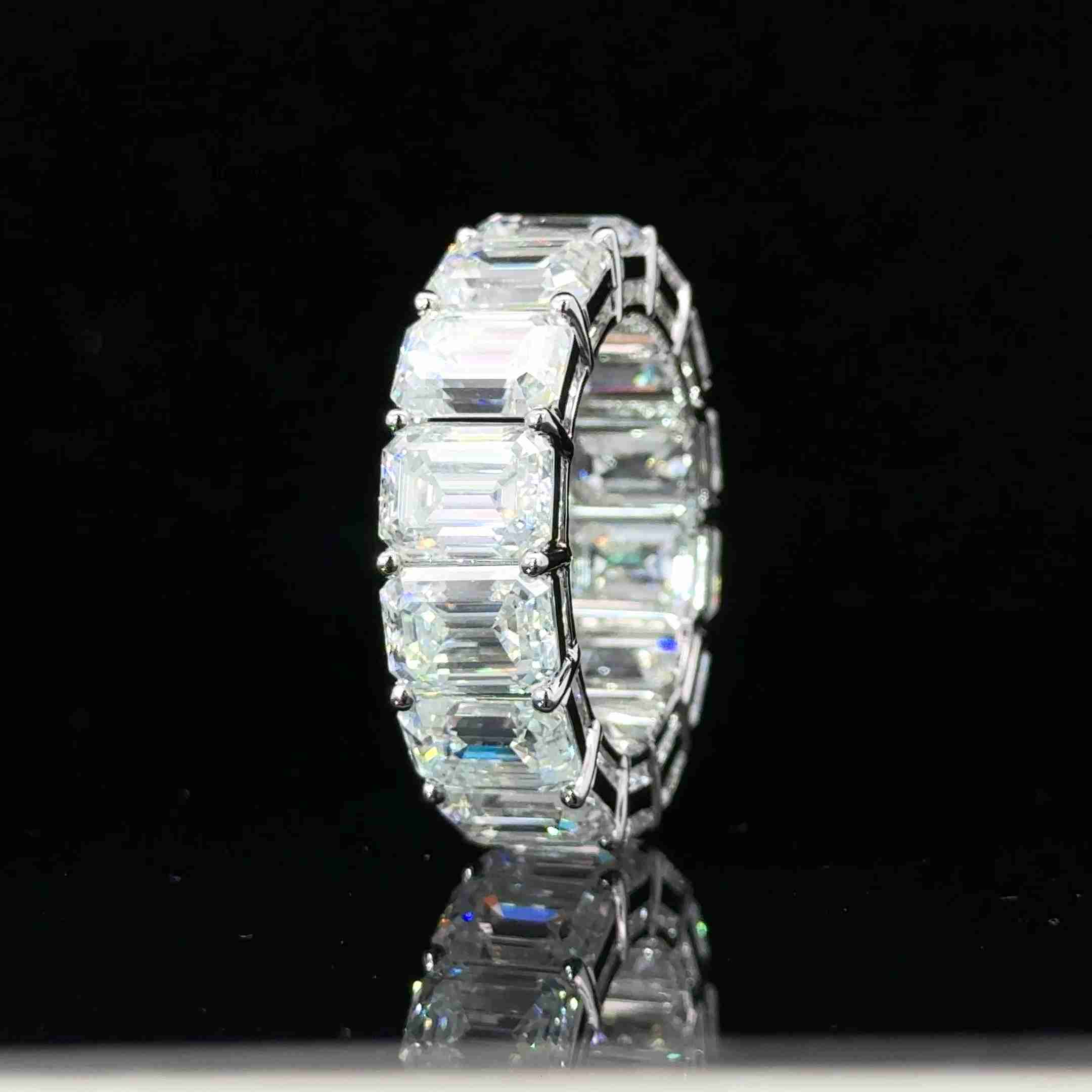 Iced Out S925 Silver Tennis Ring with Princess Emerald Round Cut VVS D Color Moissanite Mens and Womens Hip Hop Style