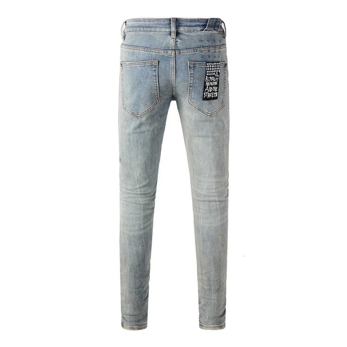 New Arrivals Cross Jeans Men Fashion Trend Vintage Wash Do Old Patch Light Blue Letter print Stretch Slim Trousers Brand Jeans H251115