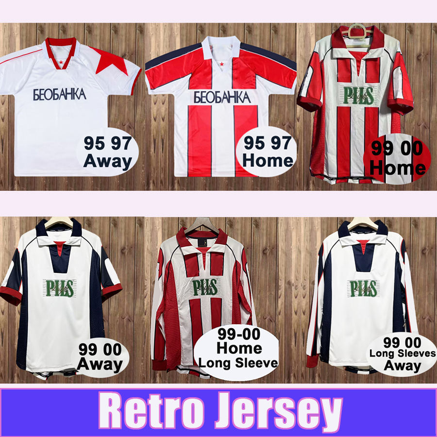 1999 2000 Crvena zvezda Beograd Retro Soccer Jerseys DRULIC PJANOVIC vintage 1995 1997 Home Away Long Short Sleeves Football Shirts