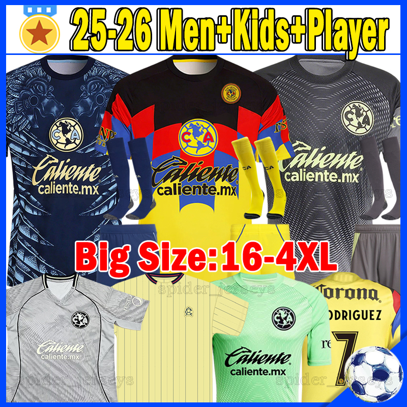 XXXL 4XL 25 26 ClUb AmEriCa Soccer Jerseys CA Liga MX 2025 2026 K.ALVAREZ LOZANO HENRY Long sleeves Player Version Football Shirts goalkeeper L.MALAGON Men kids kits set