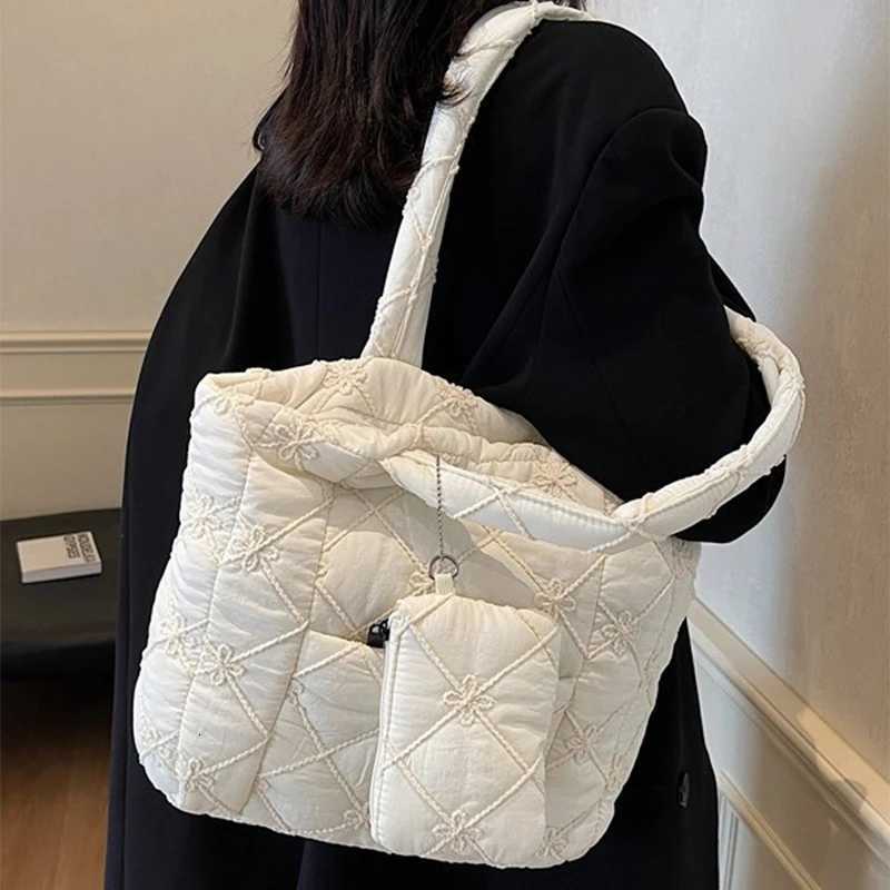 Womens Shoulder Bag with Small Purse 2 Pcs Set Large Capacity Quilted Embroidered Diamond Pattern Fashion Tote BagW251115