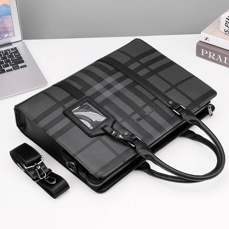 Mens Briefcases PVC Large Capacity Executive er Business 14 inch Laptop File Portfolio Office Shoulder Messenger A4 Bag 251113