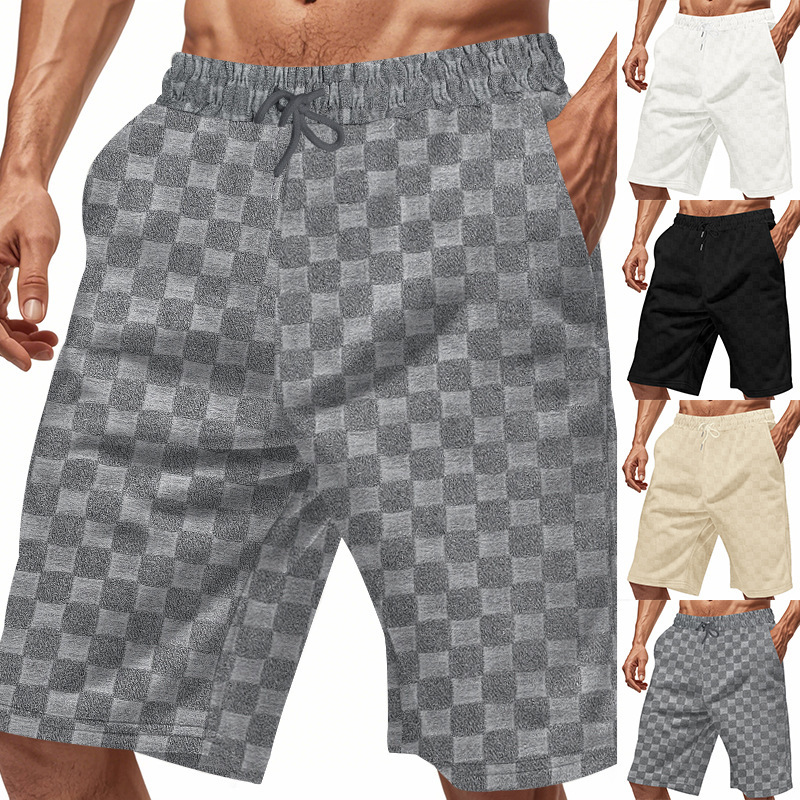 American summer loose casual jacquard checkerboard five quarter men's shorts