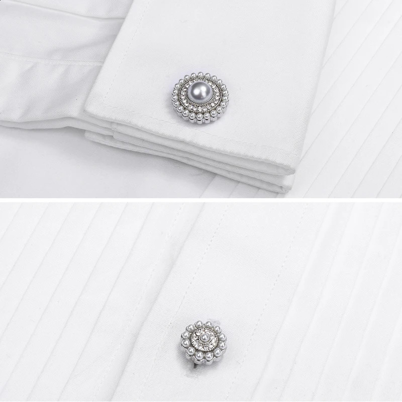 Hassons elegant mens cufflink stud set classic white pearl and crystal tailcoat shirt carved Hasson cuffs 250415