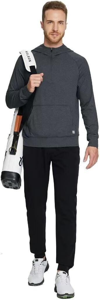 Men's long sleeved kangaroo pocket lightweight mixed color golf quarter zip men's sports shirt hooded pullover Mens clothes