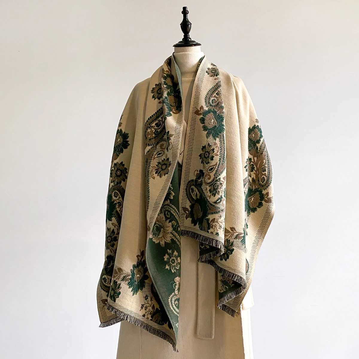 Luxury Thickened Luxury Imitation Cashmere Scarf for Women Ultra Soft Winter Jacquard Wrap Shawl with Elegant flower Patterns Y251115