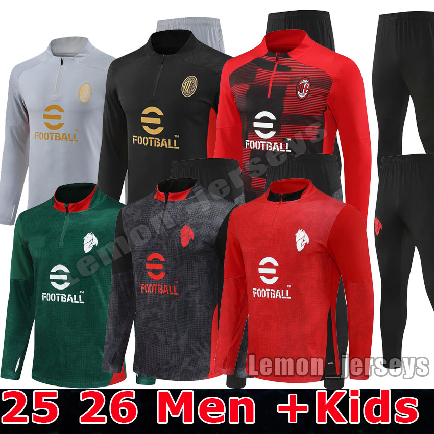 2025 2026 AC Men's Kids tracksuit sets 25 26 RAFA LEAO GIMENEZ PULISIC Long sleeve Half Zip Sports Football training uniform Adult Kids Kit chandal survetement