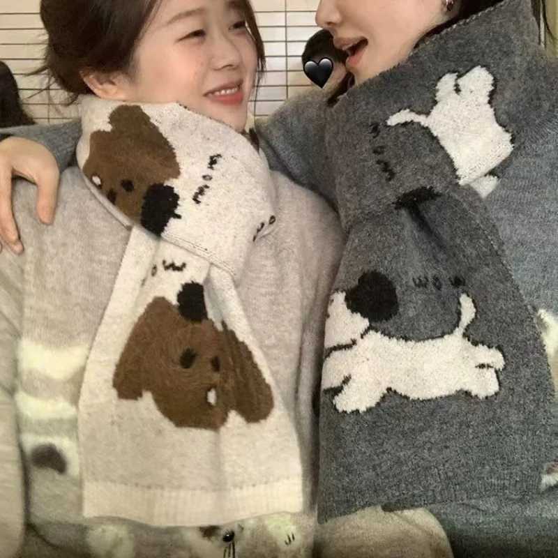 Luxury New Japanese Versatile Cute Cartoon Dog Knitted Scarf With Wool For Women Korean Edition Warm Neck For Cold Protection Y251115
