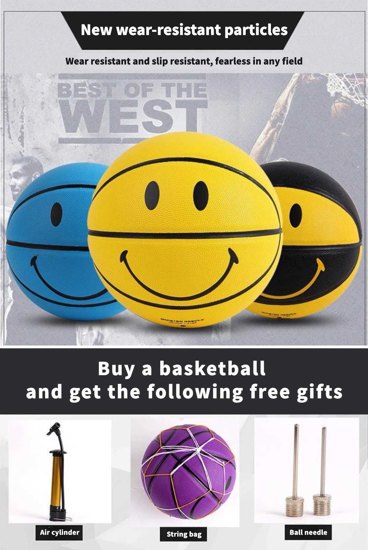 Youth Children 4-7 Professional Sports Basketball Smile Patterns Indoor Outdoor Training Competition Basketballs Birthday GiftW251115