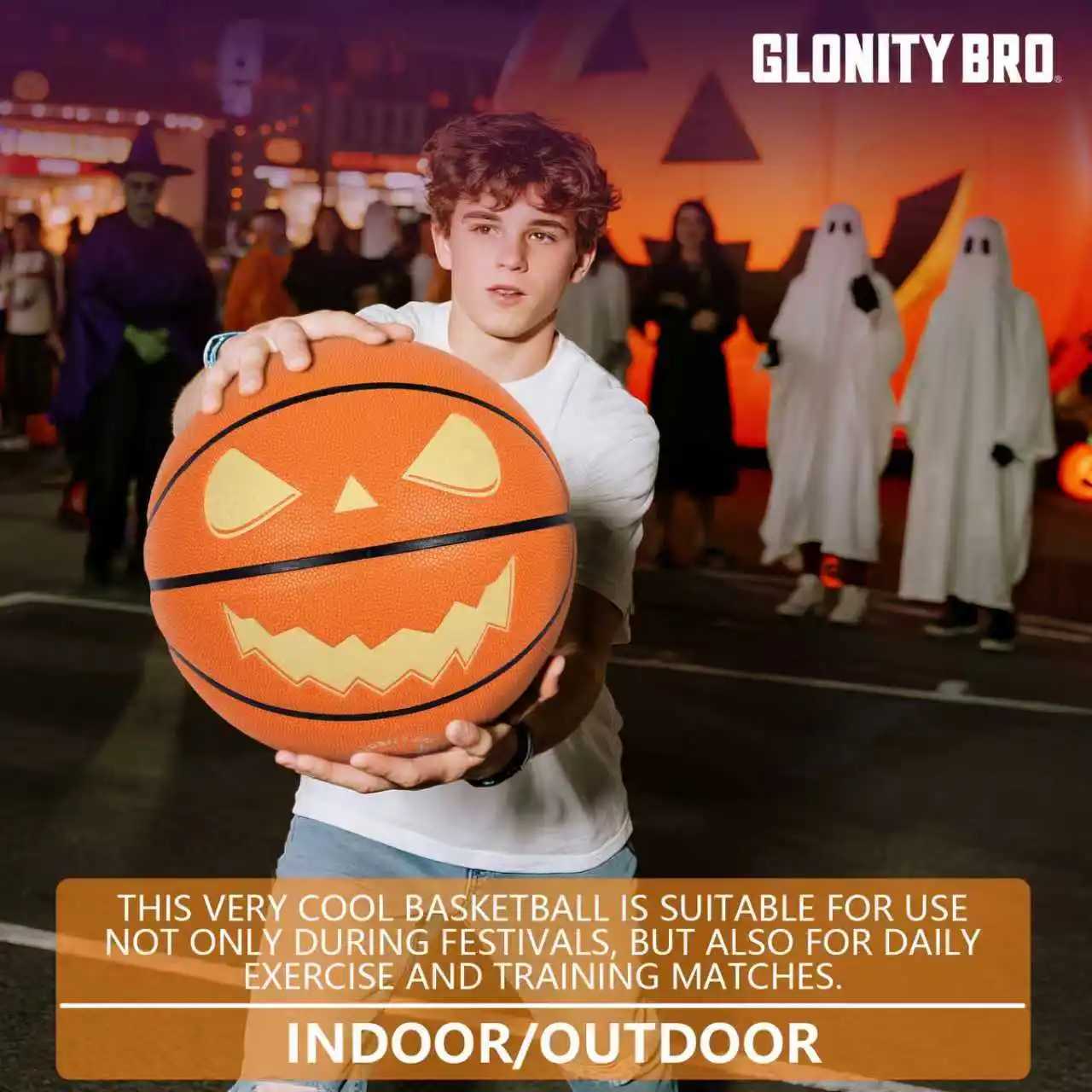 Jack-O-Lantern Basketball Halloween Standard Luminous Durable Ball Soft PU Leather For Adult Kid Size 7 Basketball Orange/BlackW251115