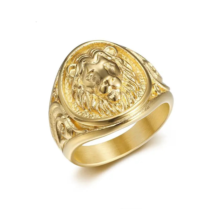 Retro Animal Lion Pattern Mens Ring Fashion Vintage Metal Gold silver color Lion Head Ring Accessories Party Jewelry 251111