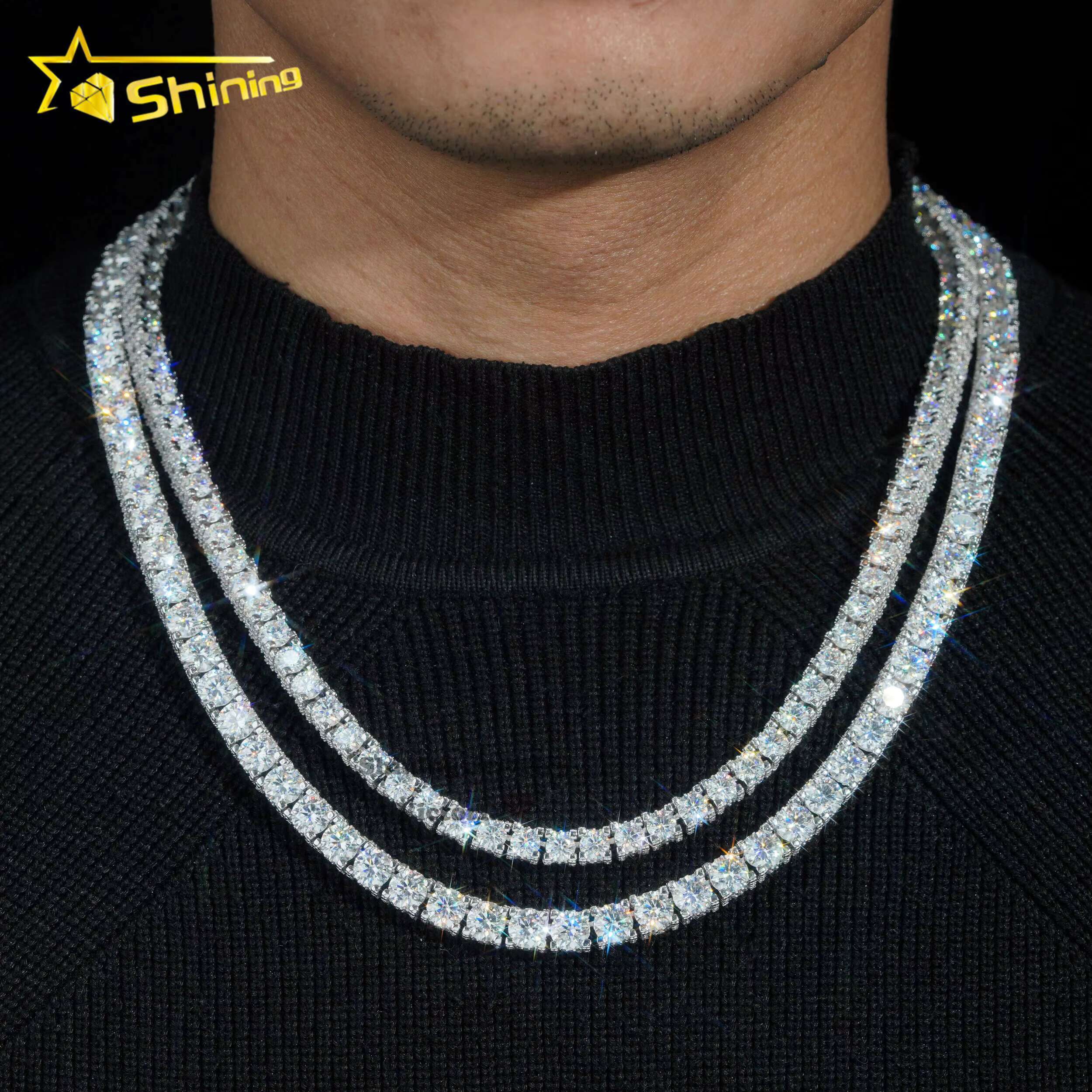 Cheapest Price Luxury Hip Hop Jewelry Mens 5mm 6.5mm 14K Gold Plated VVS Moissanite Diamond Tennis Chain Necklace