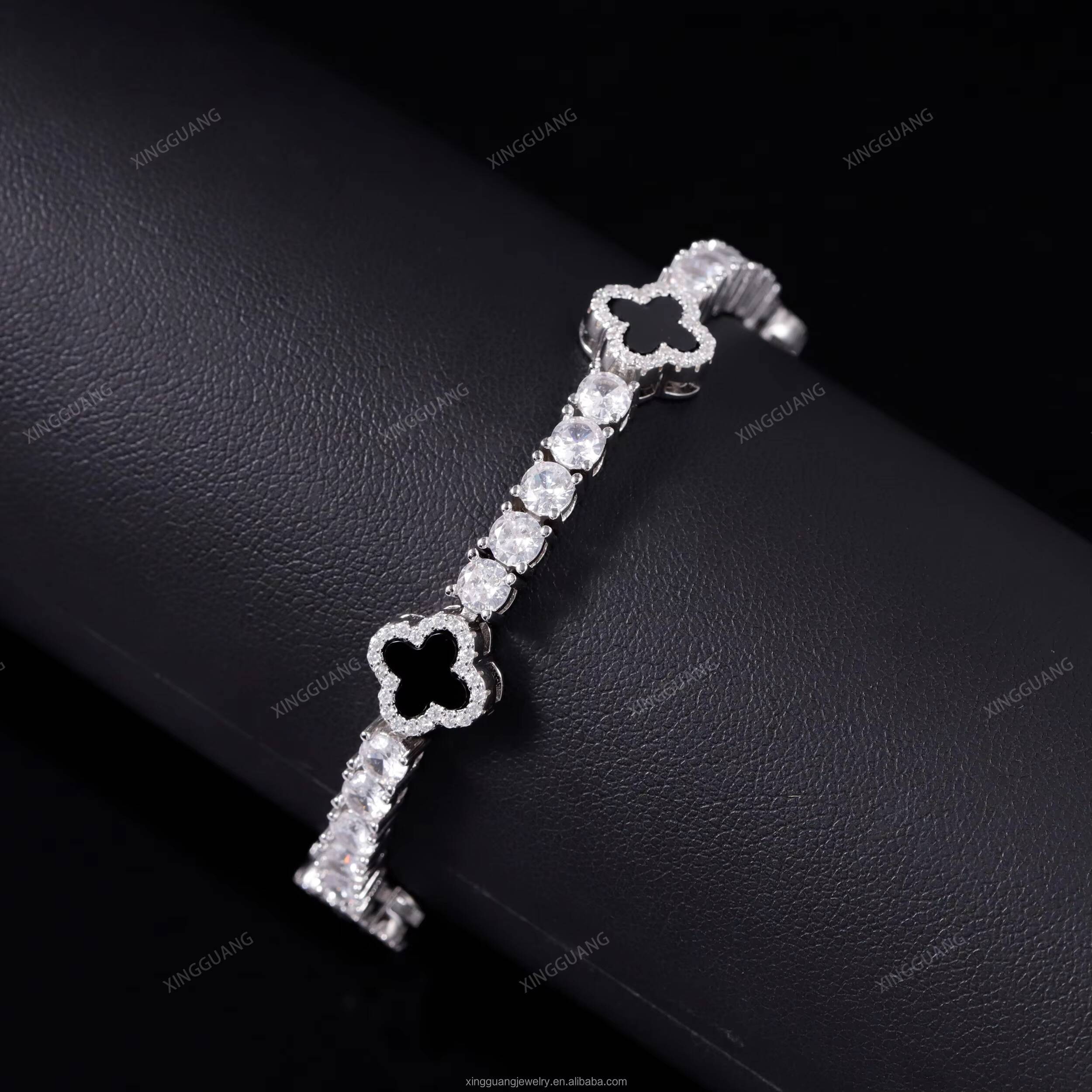 GRA Certificate Hip Hop 925 Sterling Silver Natural Agate 3mm 4mm 5mm VVS1Moissanite Diamond Clover Bracelet Tennis Chain
