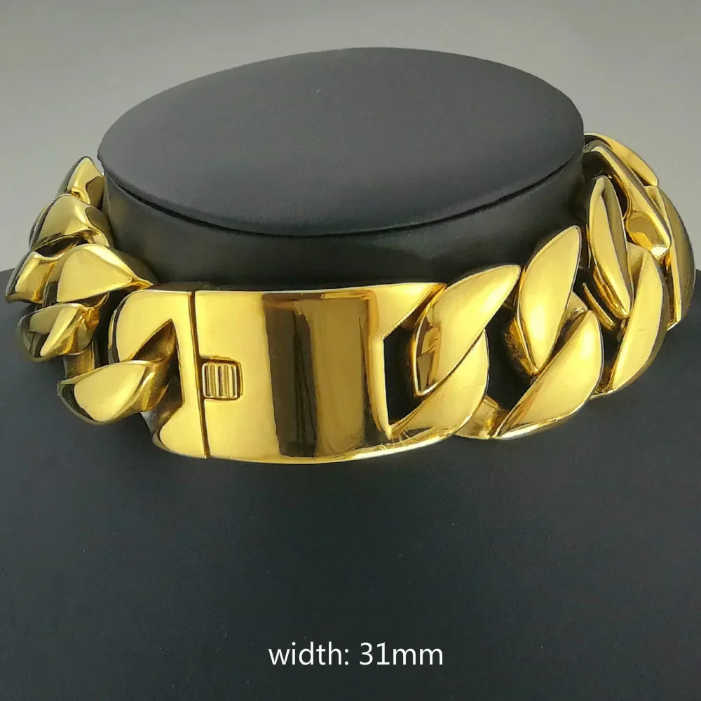 Gold Color 316L Stainless Steel All Polished 31mm Width Chain 40-55cm Necklace Jewelry N397250408