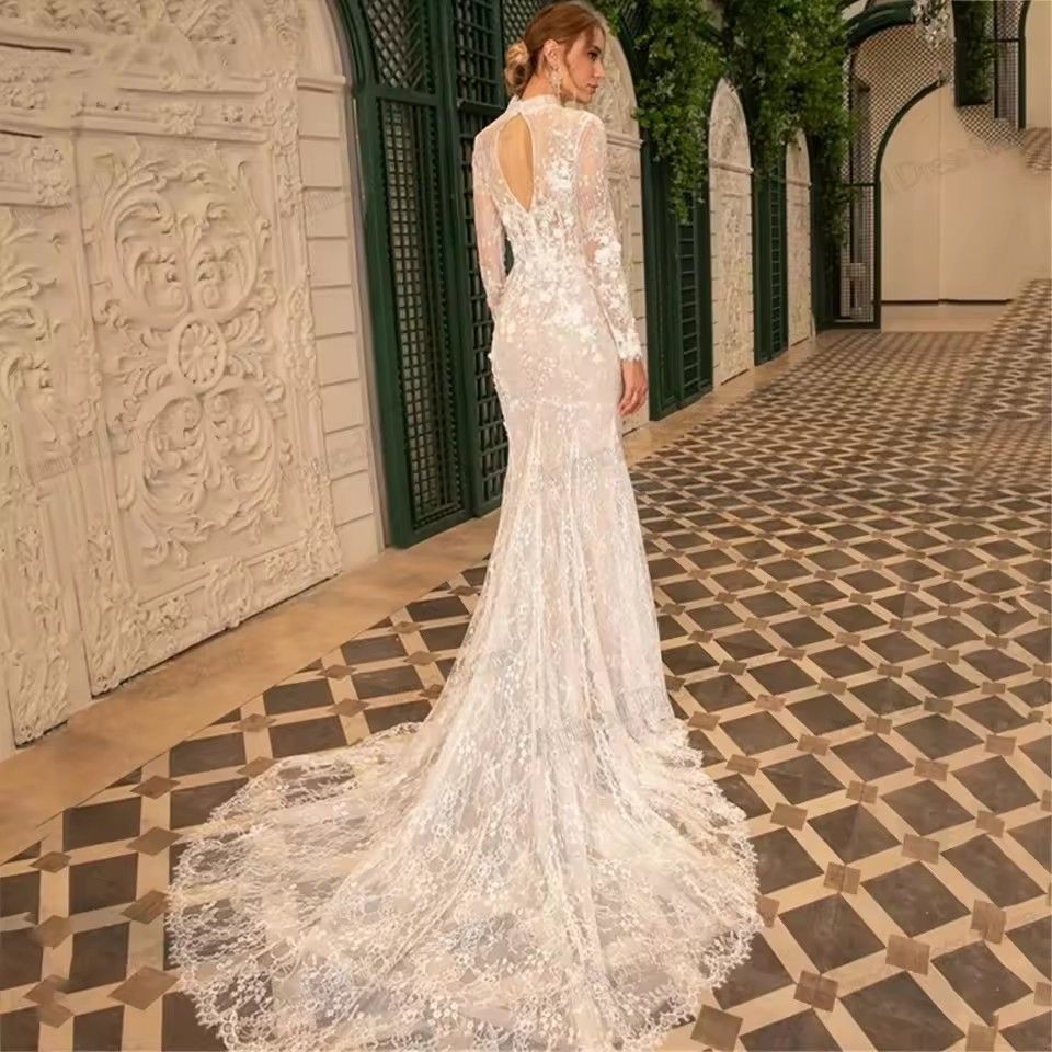 Exquisite Wedding Dresses For Women Mermaid Lace Appliques High Neck Bridal Dress Full Sleeves Vestidos De Novia Customized 2025 01