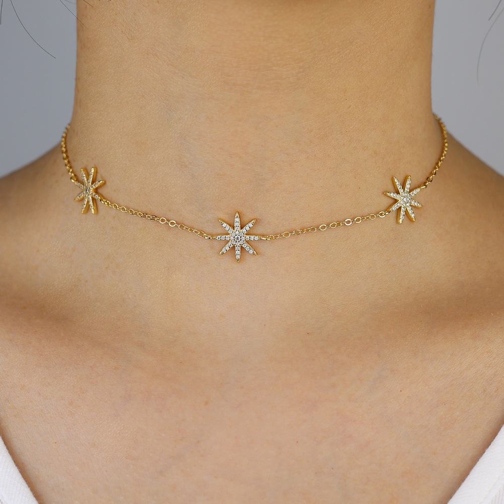 factory fashion women choker 337cm gold rose rhodium diamond shape cz drop charm cz station women gold fashion necklace