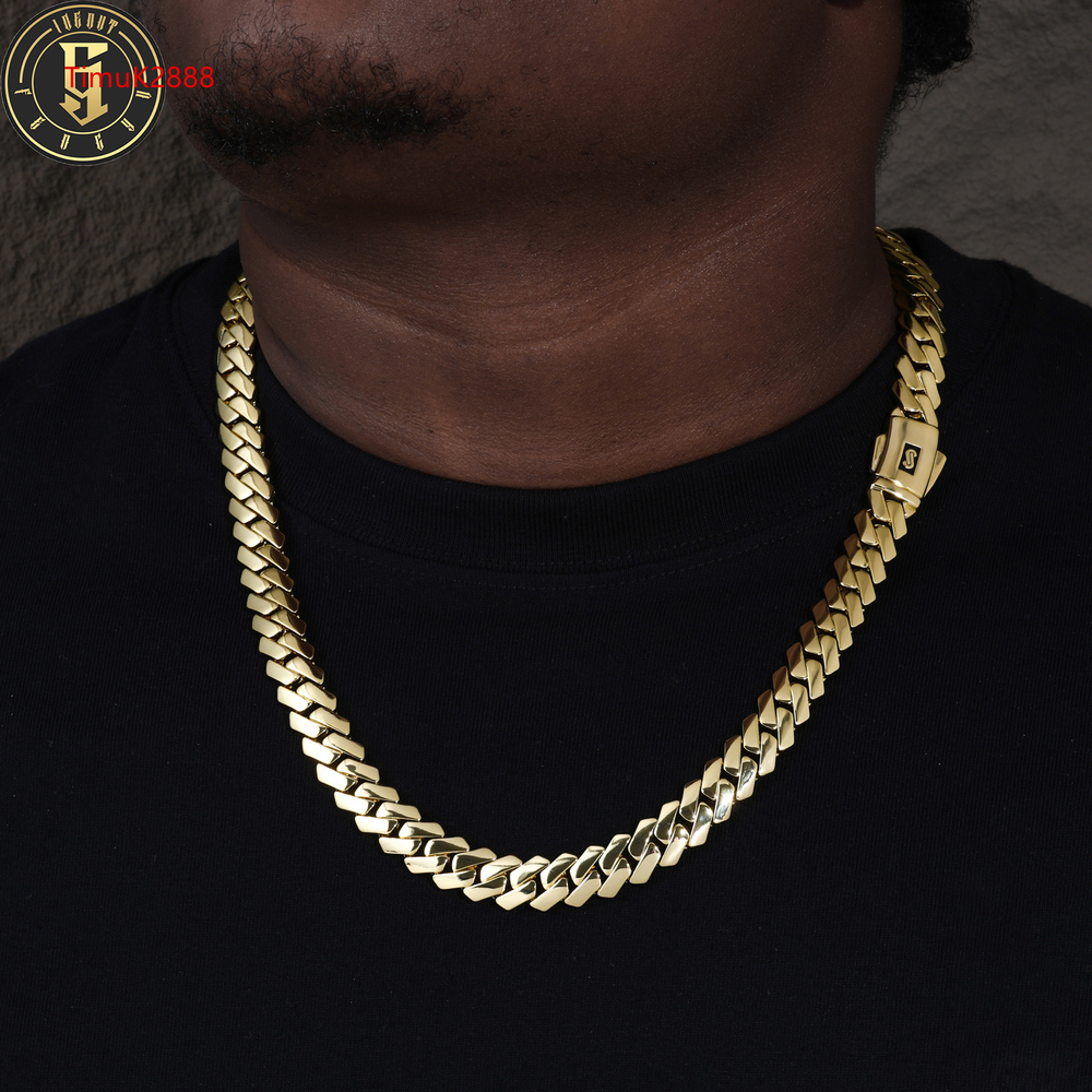 Cadenas De Oro 14k Cubana EDGE Plain Lock Men Luxury Hip Hop Jewelry 12mm 14K Gold Plated Miami Cuban Link Necklace Monaco Chain