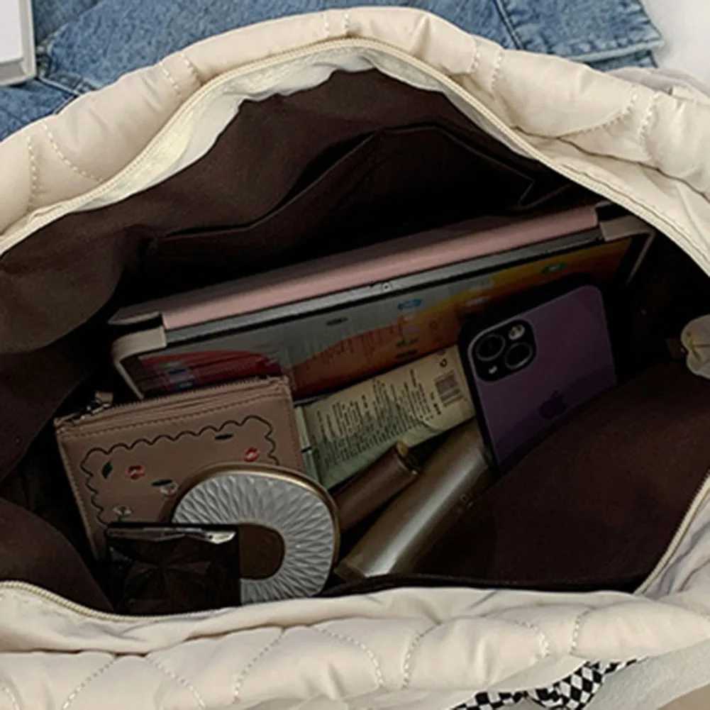 AutumnWinter Women Cotton Padded Shoulder Bag Large Capacity New Handbag Solid Quilted Tote Bag Embroidered Thread Underarm BagW251115